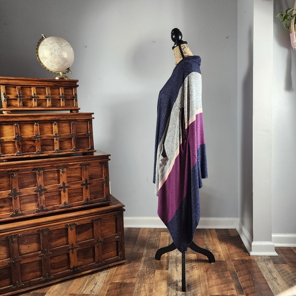 Bobeau Open-Front Multicolored Striped Cardigan Wrap OS - Picture 3 of 8